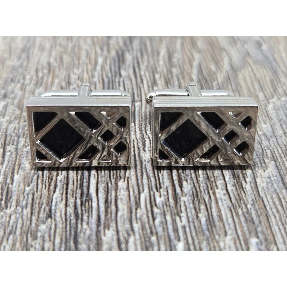 Men's Genuine Authentic BURBERRY Silver Metal Nova Check Cuff Links Cufflinks